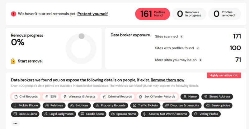 Onerep showing found profiles with data types exposed