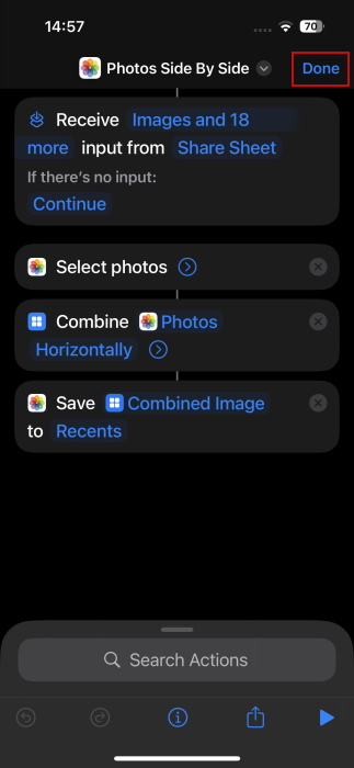 New shortcut overview in Shortcuts app on iPhone.