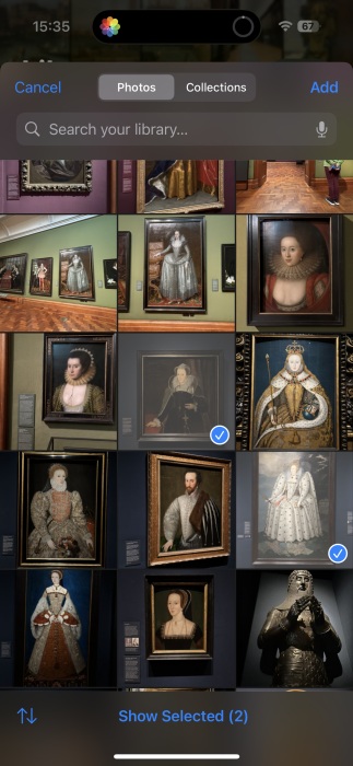 Selecting photos to merge from Photos app.