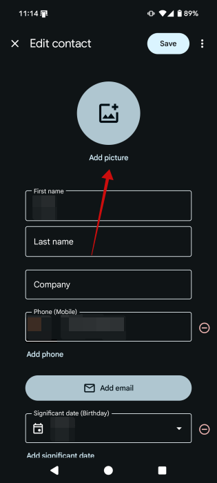 Tapping "Add picture" for Contact on Pixel phone. 
