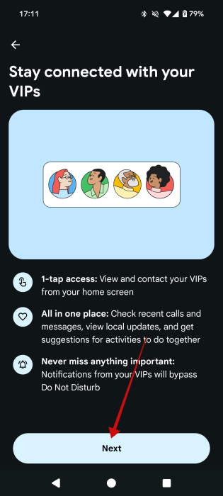 Tapping "Next" button to activate Pixel VIPs feature. 