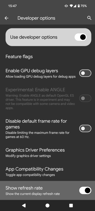 Displaying refresh rate on Android smartphone. 