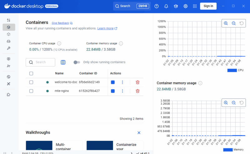 Resource Usage Docker Desktop