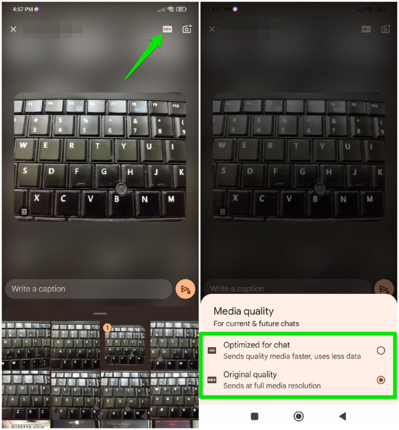 Seleting image quality in Google Messages gallery