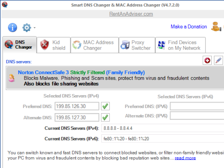 Smart DNS Changer Main Interface