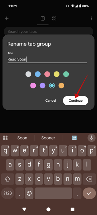 Renaming Tab Group in Chrome for Android. 