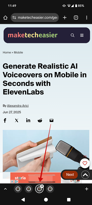 Switching between tabs in a group in Chrome on Android. 