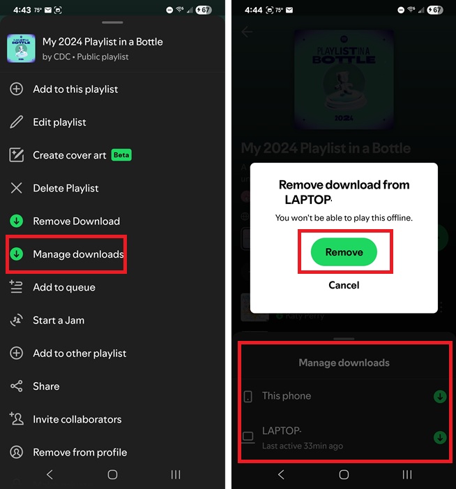 Removing downloads from Spotify remotely.