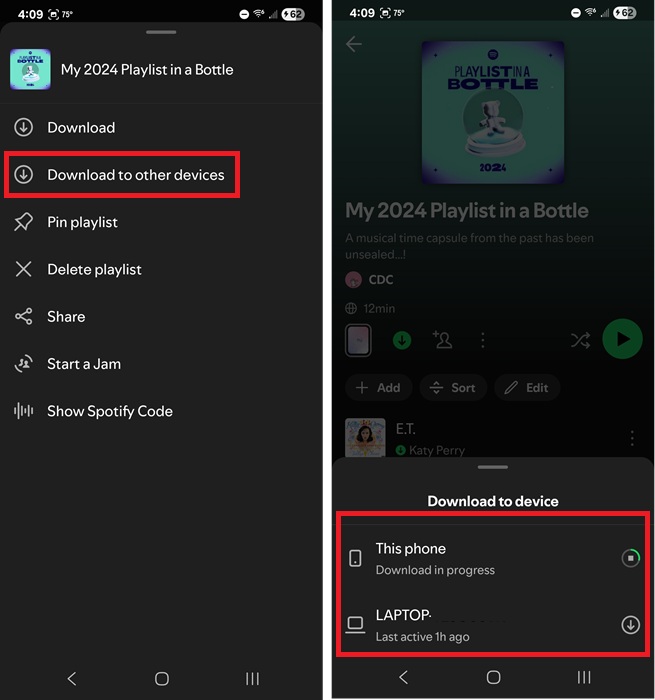 Downloading a playlist from my phone to my laptop.