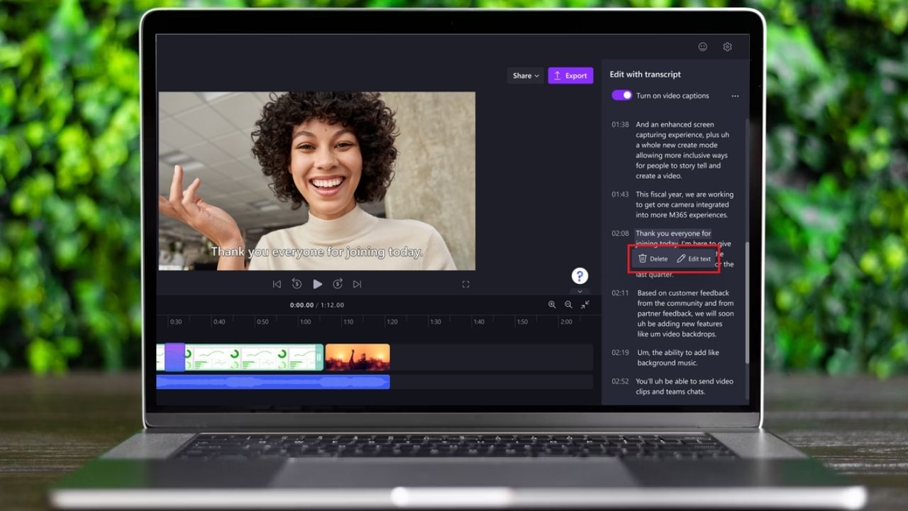 Trim Video By Deleting Transcripts In Clipchamp