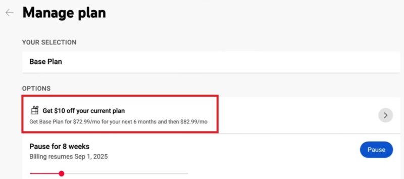 Viewing the YouTube TV discount.