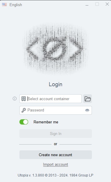 Logging into Utopia P2P Ecosystem.
