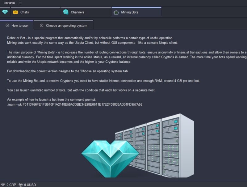 Setting up a mining bot in Utopia.