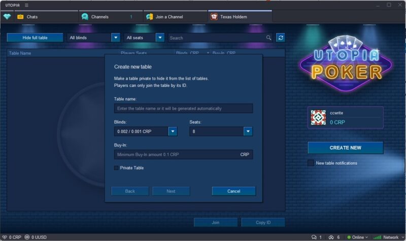 Playing poker on Utopia.