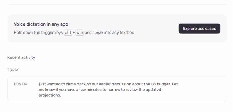 Wispr Flow shows short paragraph of transcribed text