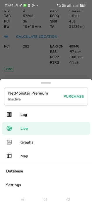 Netmonster app gives real-time location and base station data.