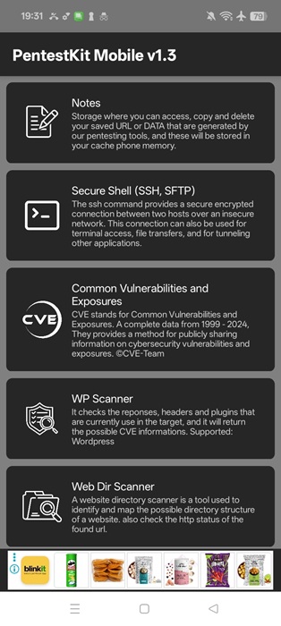 Pentestkit Mobile aggregates various anti-hacking and network visibility tools.