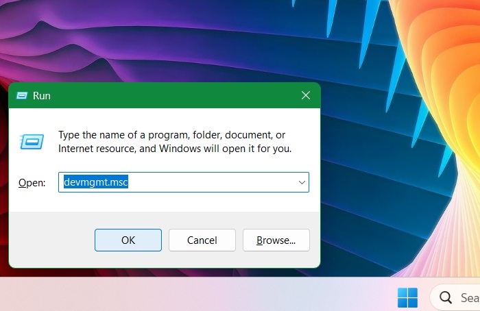 Typing 'Devmgmt.msc" in the Run command.