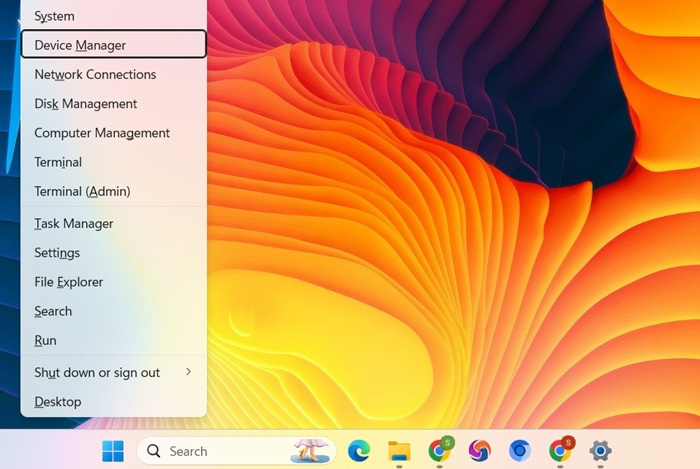 Open Device Manager using Win + X keyboard shortcut.