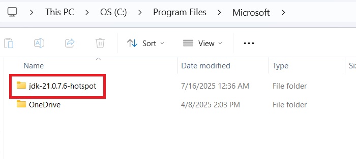 File Explorer location of Java Development Kit in Microsoft.