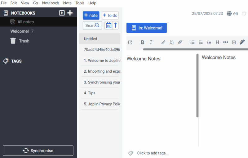 Joplin Server App Interface