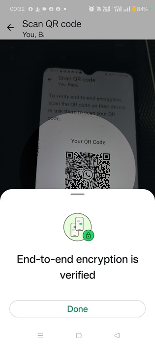 End-to-end verification complete in Android device for WhatsApp.