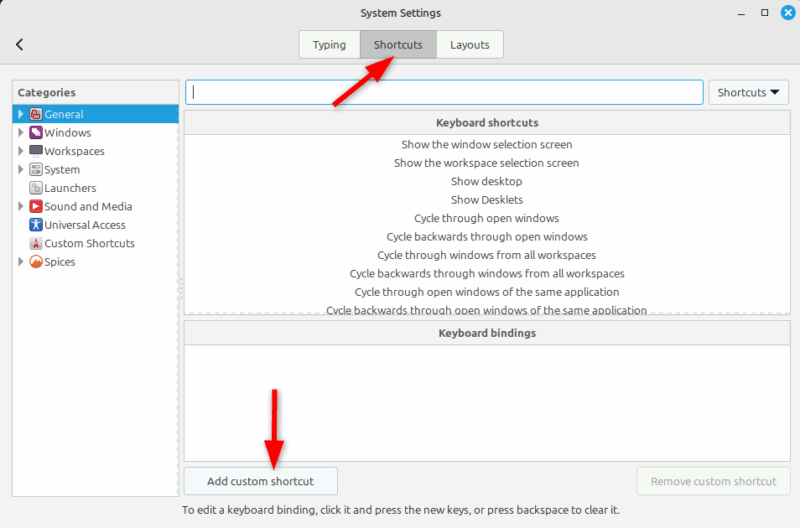 Opening Keyboard Custom Shortcuts Settings