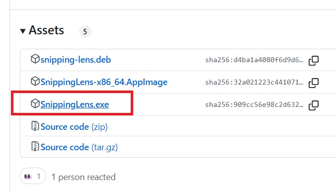 Snipping Lens assets page has EXE download.