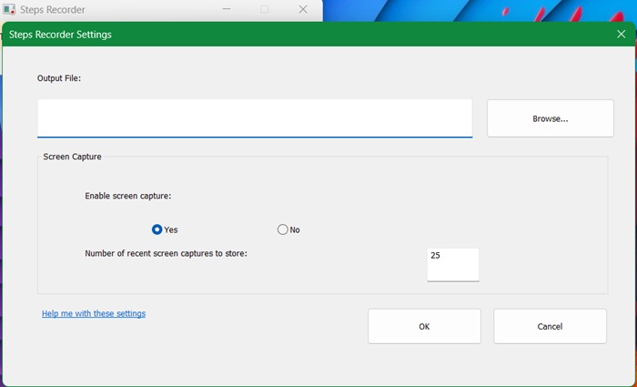 Steps Recorder settings visible.