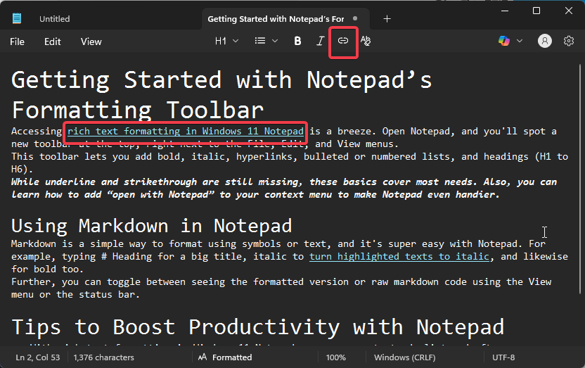 Use Markdown and Rich Text Formatting in Windows 11 Notepad - Make Tech ...