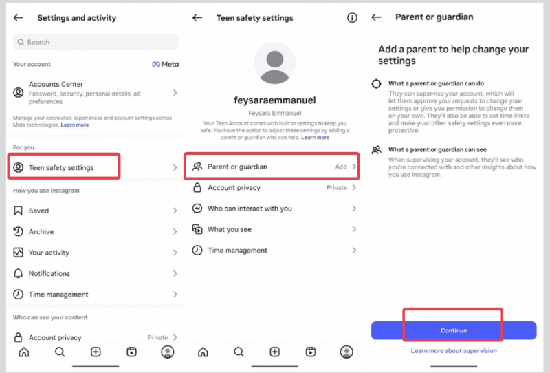 Add Parent Guardian Instagram Teen Supervision
