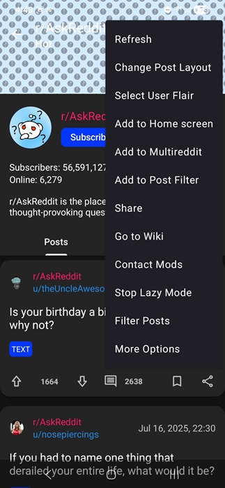 Browsing AskReddit on Infinity for Reddit+