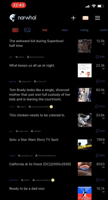 Narwhal in dark mode.