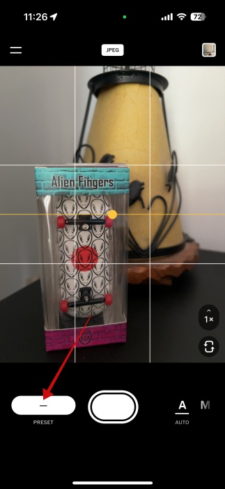 Tapping the "Preset" button in the Capture app.