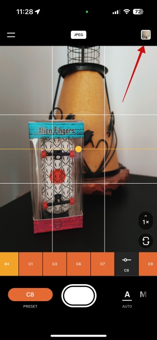 Tapping in the thumbnail in the Capture app.