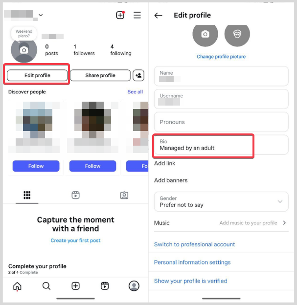 Change Bio To Managed By An Adult