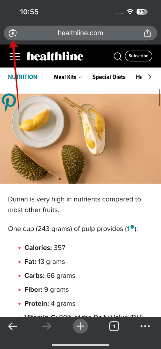 Tapping on Lens icon in Chrome address bar on iPhone.