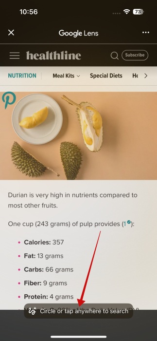 Toast notification inviting you to circle on image in Chrome on iPhone.