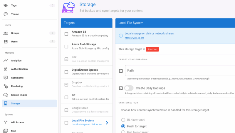 Configure Storate Settings
