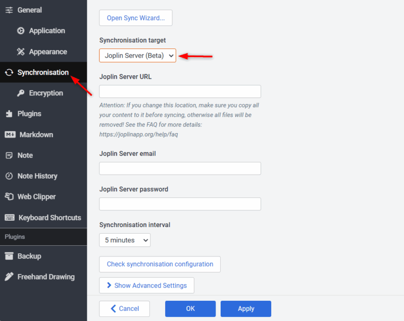 Connecting Local Server In Joplin Client 