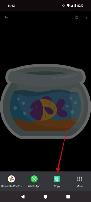 Tapping on "Copy" button in Share menu for sticker on Android.