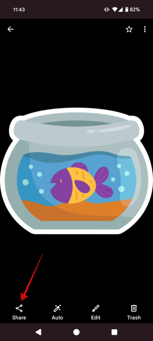 Tapping on "Share" button for sticker on Android.