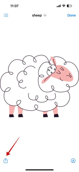 Pressing on the "Share" button on image downloaded on iPhone.