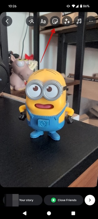 Pressing the "Stcker" icon on Instagram story on Android.