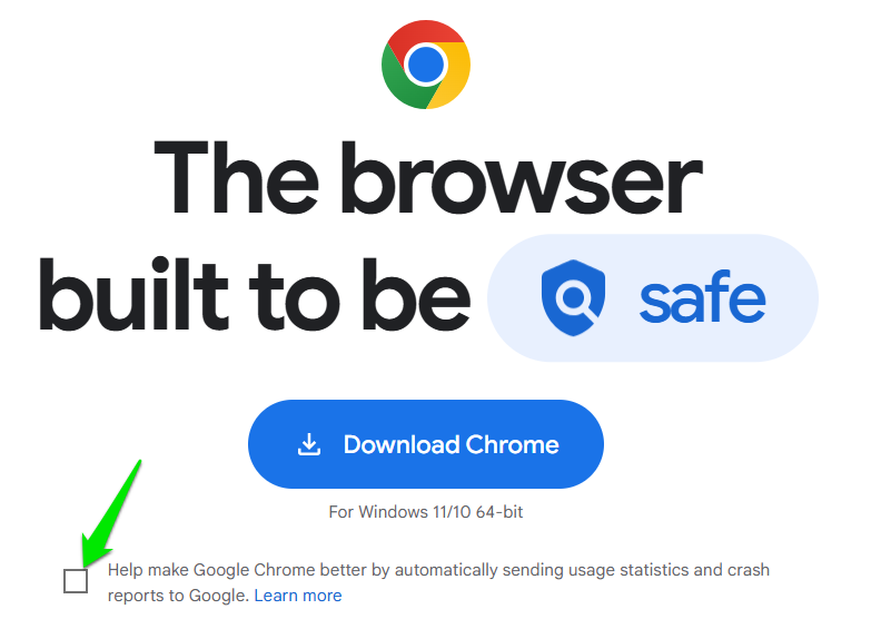 Chrome download page with telemetry disabled