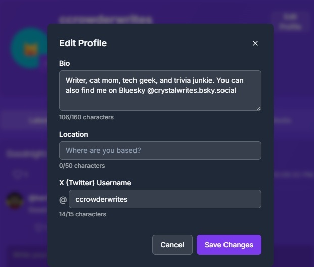 Editing profile on seven39