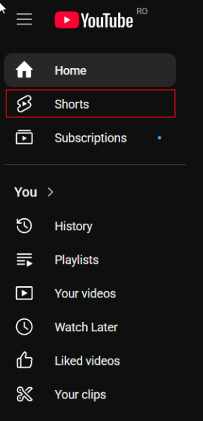 Switching to "Shorts" section in YouTube on PC.