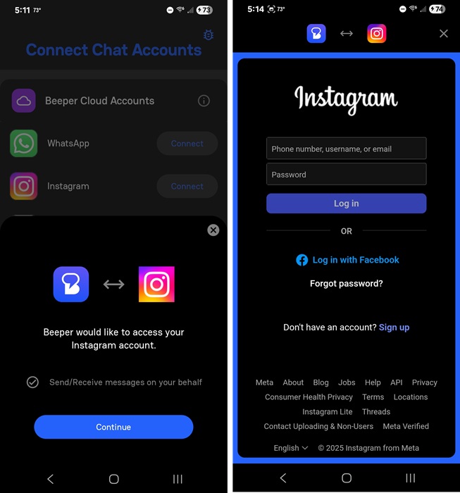Linking Instagram to Beeper.