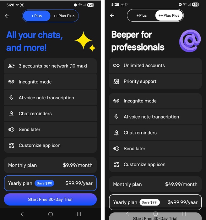 Upgrading to premium Beeper plans.