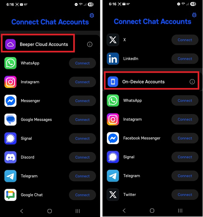 Choosing the type of chat link on Beeper.